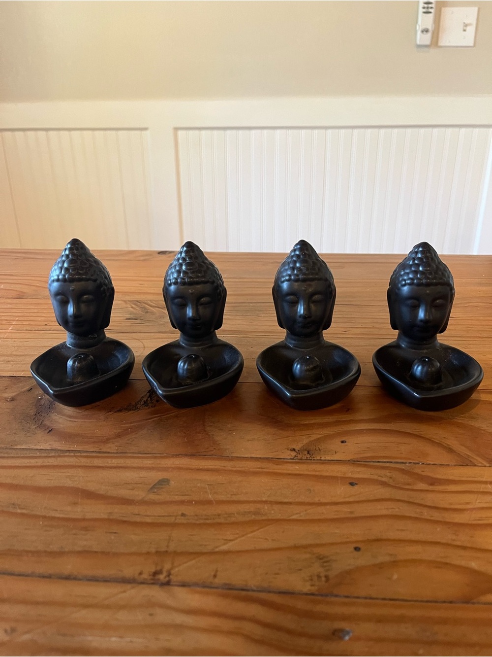Set of 4 Black Ceramic Buddha Tea Light Holders